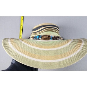 González Womens Sun Hat Multicolor Woven Wide Brim Straw Boho Beaded Mexico